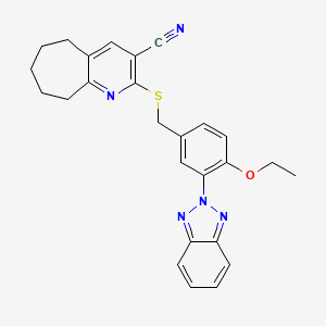 2-{[3-(2H-1,2,3-BENZOTRIAZOL-2-YL)-4-ETHOXYBENZYL]SULFANYL}-6,7,8,9-TETRAHYDRO-5H-CYCLOHEPTA[B]PYRIDIN-3-YL CYANIDE