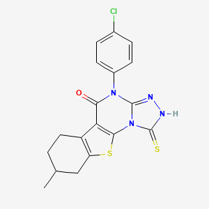 molecular formula C18H15ClN4OS2 B4312602 4-(4-chlorophenyl)-8-methyl-1-sulfanyl-6,7,8,9-tetrahydro[1]benzothieno[3,2-e][1,2,4]triazolo[4,3-a]pyrimidin-5(4H)-one 