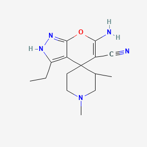 molecular formula C15H21N5O B4312619 6'-amino-3'-ethyl-1,3-dimethyl-2'H-spiro[piperidine-4,4'-pyrano[2,3-c]pyrazole]-5'-carbonitrile 