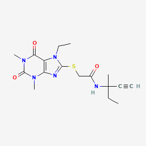 2-[(7-ETHYL-1,3-DIMETHYL-2,6-DIOXO-2,3,6,7-TETRAHYDRO-1H-PURIN-8-YL)SULFANYL]-N-(3-METHYL-1-PENTYN-3-YL)ACETAMIDE