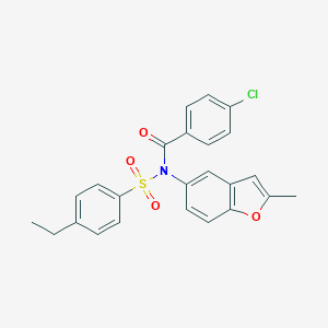 molecular formula C24H20ClNO4S B431274 N-(4-chlorobenzoyl)-4-ethyl-N-(2-methyl-1-benzofuran-5-yl)benzenesulfonamide 