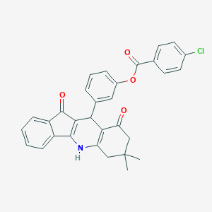 molecular formula C31H24ClNO4 B431277 3-(7,7-dimethyl-9,11-dioxo-6,7,8,9,10,11-hexahydro-5H-indeno[1,2-b]quinolin-10-yl)phenyl 4-chlorobenzoate 