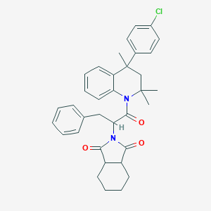 2-(1-(4-(4-chlorophenyl)-2,2,4-trimethyl-3,4-dihydroquinolin-1(2H)-yl)-1-oxo-3-phenylpropan-2-yl)hexahydro-1H-isoindole-1,3(2H)-dione