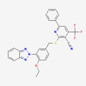 molecular formula C28H20F3N5OS B4312818 2-{[3-(2H-1,2,3-BENZOTRIAZOL-2-YL)-4-ETHOXYBENZYL]SULFANYL}-6-PHENYL-4-(TRIFLUOROMETHYL)-3-PYRIDYL CYANIDE 