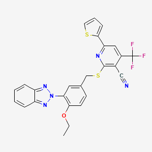 molecular formula C26H18F3N5OS2 B4312823 2-{[3-(2H-1,2,3-BENZOTRIAZOL-2-YL)-4-ETHOXYBENZYL]SULFANYL}-6-(2-THIENYL)-4-(TRIFLUOROMETHYL)-3-PYRIDYL CYANIDE 