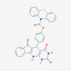 molecular formula C34H22N4O5S B431286 4-(1-methyl-2,4,6-trioxo-2,3,4,5,6,11-hexahydro-1H-indeno[2',1':5,6]pyrido[2,3-d]pyrimidin-5-yl)phenyl 10H-phenothiazine-10-carboxylate 
