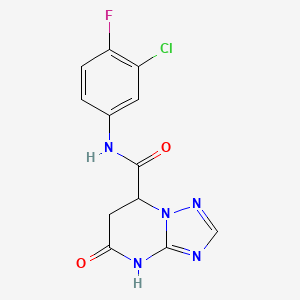 molecular formula C12H9ClFN5O2 B4312878 N-(3-chloro-4-fluorophenyl)-5-oxo-4,5,6,7-tetrahydro[1,2,4]triazolo[1,5-a]pyrimidine-7-carboxamide 