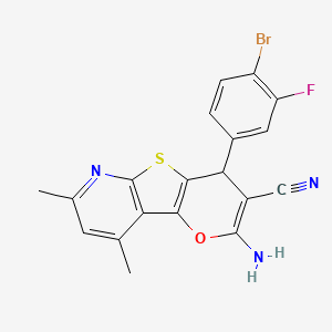 molecular formula C19H13BrFN3OS B4312908 4-amino-6-(4-bromo-3-fluorophenyl)-11,13-dimethyl-3-oxa-8-thia-10-azatricyclo[7.4.0.02,7]trideca-1(9),2(7),4,10,12-pentaene-5-carbonitrile 