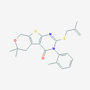 molecular formula C22H24N2O2S2 B431293 6,6-dimethyl-3-(2-methylphenyl)-2-[(2-methyl-2-propenyl)sulfanyl]-3,5,6,8-tetrahydro-4H-pyrano[4',3':4,5]thieno[2,3-d]pyrimidin-4-one 