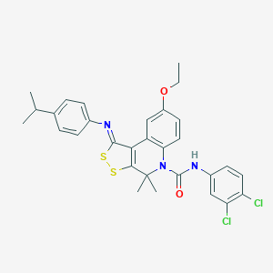 molecular formula C30H29Cl2N3O2S2 B431295 N-(3,4-dichlorophenyl)-8-ethoxy-1-[(4-isopropylphenyl)imino]-4,4-dimethyl-1,4-dihydro-5H-[1,2]dithiolo[3,4-c]quinoline-5-carboxamide 