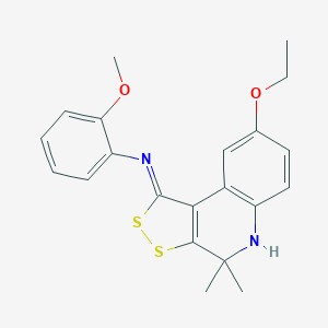 molecular formula C21H22N2O2S2 B431297 8-ethoxy-N-(2-methoxyphenyl)-4,4-dimethyl-5H-dithiolo[3,4-c]quinolin-1-imine CAS No. 448912-93-4