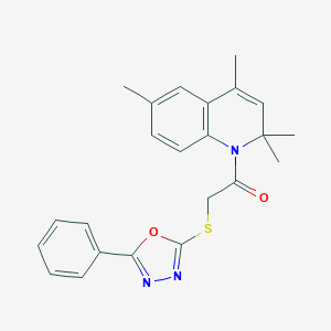 molecular formula C23H23N3O2S B431298 2-[(5-Phenyl-1,3,4-oxadiazol-2-yl)thio]-1-(2,2,4,6-tetramethyl-1-quinolinyl)ethanone CAS No. 371204-08-9