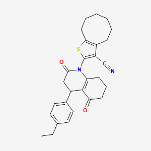 molecular formula C28H30N2O2S B4312998 2-[4-(4-ETHYLPHENYL)-2,5-DIOXO-1,2,3,4,5,6,7,8-OCTAHYDROQUINOLIN-1-YL]-4H,5H,6H,7H,8H,9H-CYCLOOCTA[B]THIOPHENE-3-CARBONITRILE 