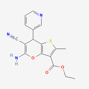 molecular formula C17H15N3O3S B4313030 ethyl 5-amino-6-cyano-2-methyl-7-(pyridin-3-yl)-7H-thieno[3,2-b]pyran-3-carboxylate 