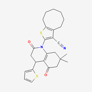 molecular formula C26H28N2O2S2 B4313086 2-[7,7-DIMETHYL-2,5-DIOXO-4-(THIOPHEN-2-YL)-1,2,3,4,5,6,7,8-OCTAHYDROQUINOLIN-1-YL]-4H,5H,6H,7H,8H,9H-CYCLOOCTA[B]THIOPHENE-3-CARBONITRILE 