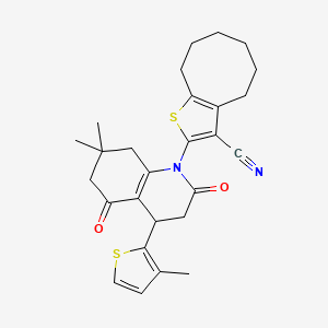 2-[7,7-DIMETHYL-4-(3-METHYLTHIOPHEN-2-YL)-2,5-DIOXO-1,2,3,4,5,6,7,8-OCTAHYDROQUINOLIN-1-YL]-4H,5H,6H,7H,8H,9H-CYCLOOCTA[B]THIOPHENE-3-CARBONITRILE