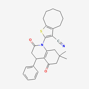 molecular formula C28H30N2O2S B4313100 2-(7,7-DIMETHYL-2,5-DIOXO-4-PHENYL-1,2,3,4,5,6,7,8-OCTAHYDROQUINOLIN-1-YL)-4H,5H,6H,7H,8H,9H-CYCLOOCTA[B]THIOPHENE-3-CARBONITRILE 