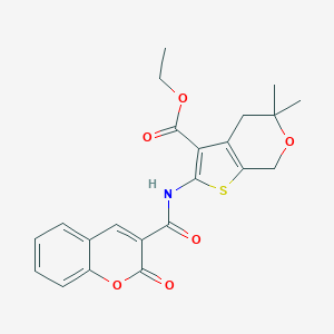molecular formula C22H21NO6S B431316 Ethyl 5,5-dimethyl-2-[(2-oxochromene-3-carbonyl)amino]-4,7-dihydrothieno[2,3-c]pyran-3-carboxylate CAS No. 373375-67-8