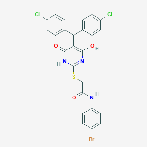 molecular formula C25H18BrCl2N3O3S B431317 2-[[5-[bis(4-chlorophenyl)methyl]-4-hydroxy-6-oxo-1H-pyrimidin-2-yl]sulfanyl]-N-(4-bromophenyl)acetamide 