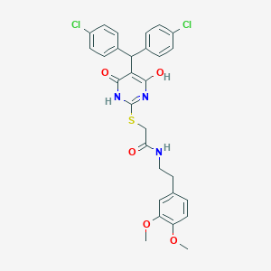 molecular formula C29H27Cl2N3O5S B431318 2-[[5-[bis(4-chlorophenyl)methyl]-4-hydroxy-6-oxo-1H-pyrimidin-2-yl]sulfanyl]-N-[2-(3,4-dimethoxyphenyl)ethyl]acetamide 