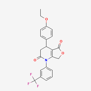 molecular formula C22H18F3NO4 B4313182 4-(4-ETHOXYPHENYL)-1-[3-(TRIFLUOROMETHYL)PHENYL]-1H,2H,3H,4H,5H,7H-FURO[3,4-B]PYRIDINE-2,5-DIONE 