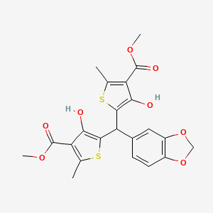 molecular formula C22H20O8S2 B4313205 METHYL 5-[(2H-1,3-BENZODIOXOL-5-YL)[3-HYDROXY-4-(METHOXYCARBONYL)-5-METHYLTHIOPHEN-2-YL]METHYL]-4-HYDROXY-2-METHYLTHIOPHENE-3-CARBOXYLATE 