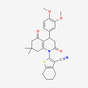 molecular formula C28H30N2O4S B4313212 2-[4-(3,4-DIMETHOXYPHENYL)-7,7-DIMETHYL-2,5-DIOXO-1,2,3,4,5,6,7,8-OCTAHYDROQUINOLIN-1-YL]-4,5,6,7-TETRAHYDRO-1-BENZOTHIOPHENE-3-CARBONITRILE 