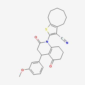 molecular formula C27H28N2O3S B4313275 2-[4-(3-METHOXYPHENYL)-2,5-DIOXO-1,2,3,4,5,6,7,8-OCTAHYDROQUINOLIN-1-YL]-4H,5H,6H,7H,8H,9H-CYCLOOCTA[B]THIOPHENE-3-CARBONITRILE 