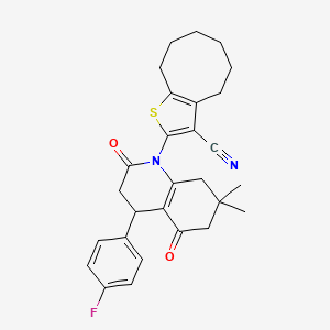 molecular formula C28H29FN2O2S B4313277 2-[4-(4-FLUOROPHENYL)-7,7-DIMETHYL-2,5-DIOXO-1,2,3,4,5,6,7,8-OCTAHYDROQUINOLIN-1-YL]-4H,5H,6H,7H,8H,9H-CYCLOOCTA[B]THIOPHENE-3-CARBONITRILE 