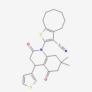 2-[7,7-DIMETHYL-2,5-DIOXO-4-(THIOPHEN-3-YL)-1,2,3,4,5,6,7,8-OCTAHYDROQUINOLIN-1-YL]-4H,5H,6H,7H,8H,9H-CYCLOOCTA[B]THIOPHENE-3-CARBONITRILE