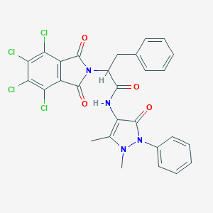 molecular formula C28H20Cl4N4O4 B431331 N-(1,5-dimethyl-3-oxo-2-phenyl-2,3-dihydro-1H-pyrazol-4-yl)-3-phenyl-2-(4,5,6,7-tetrachloro-1,3-dioxo-1,3-dihydro-2H-isoindol-2-yl)propanamide 