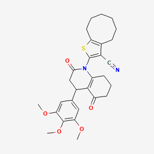 molecular formula C29H32N2O5S B4313348 2-[2,5-DIOXO-4-(3,4,5-TRIMETHOXYPHENYL)-3,4,5,6,7,8-HEXAHYDRO-1(2H)-QUINOLINYL]-4,5,6,7,8,9-HEXAHYDROCYCLOOCTA[B]THIOPHEN-3-YL CYANIDE 