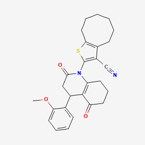 molecular formula C27H28N2O3S B4313352 2-[4-(2-METHOXYPHENYL)-2,5-DIOXO-1,2,3,4,5,6,7,8-OCTAHYDROQUINOLIN-1-YL]-4H,5H,6H,7H,8H,9H-CYCLOOCTA[B]THIOPHENE-3-CARBONITRILE 