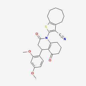 2-[4-(2,4-DIMETHOXYPHENYL)-2,5-DIOXO-1,2,3,4,5,6,7,8-OCTAHYDROQUINOLIN-1-YL]-4H,5H,6H,7H,8H,9H-CYCLOOCTA[B]THIOPHENE-3-CARBONITRILE