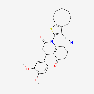 molecular formula C28H30N2O4S B4313403 2-[4-(3,4-DIMETHOXYPHENYL)-2,5-DIOXO-1,2,3,4,5,6,7,8-OCTAHYDROQUINOLIN-1-YL]-4H,5H,6H,7H,8H,9H-CYCLOOCTA[B]THIOPHENE-3-CARBONITRILE 