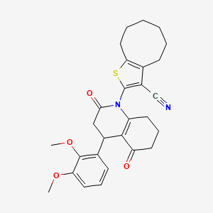 molecular formula C28H30N2O4S B4313412 2-[4-(2,3-DIMETHOXYPHENYL)-2,5-DIOXO-1,2,3,4,5,6,7,8-OCTAHYDROQUINOLIN-1-YL]-4H,5H,6H,7H,8H,9H-CYCLOOCTA[B]THIOPHENE-3-CARBONITRILE 