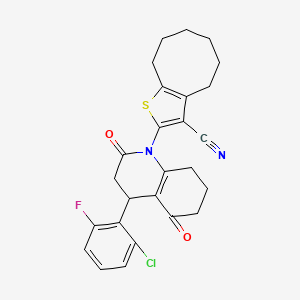 molecular formula C26H24ClFN2O2S B4313422 2-[4-(2-CHLORO-6-FLUOROPHENYL)-2,5-DIOXO-1,2,3,4,5,6,7,8-OCTAHYDROQUINOLIN-1-YL]-4H,5H,6H,7H,8H,9H-CYCLOOCTA[B]THIOPHENE-3-CARBONITRILE 