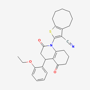 molecular formula C28H30N2O3S B4313430 2-[4-(2-ETHOXYPHENYL)-2,5-DIOXO-1,2,3,4,5,6,7,8-OCTAHYDROQUINOLIN-1-YL]-4H,5H,6H,7H,8H,9H-CYCLOOCTA[B]THIOPHENE-3-CARBONITRILE 