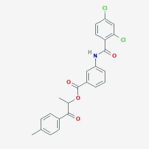 molecular formula C24H19Cl2NO4 B431344 1-Methyl-2-(4-methylphenyl)-2-oxoethyl 3-[(2,4-dichlorobenzoyl)amino]benzoate 