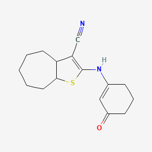 molecular formula C16H20N2OS B4313450 2-[(3-OXO-1-CYCLOHEXENYL)AMINO]-4,5,6,7,8,8A-HEXAHYDRO-3AH-CYCLOHEPTA[B]THIOPHEN-3-YL CYANIDE 