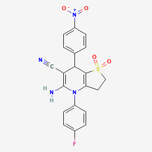 molecular formula C20H15FN4O4S B4313480 5-amino-4-(4-fluorophenyl)-7-(4-nitrophenyl)-2,3,4,7-tetrahydrothieno[3,2-b]pyridine-6-carbonitrile 1,1-dioxide 