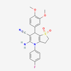 molecular formula C22H20FN3O4S B4313488 5-amino-7-(3,4-dimethoxyphenyl)-4-(4-fluorophenyl)-2,3,4,7-tetrahydrothieno[3,2-b]pyridine-6-carbonitrile 1,1-dioxide 