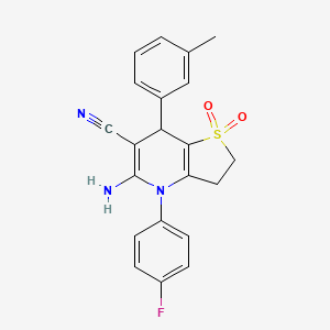 molecular formula C21H18FN3O2S B4313495 5-amino-4-(4-fluorophenyl)-7-(3-methylphenyl)-2,3,4,7-tetrahydrothieno[3,2-b]pyridine-6-carbonitrile 1,1-dioxide 