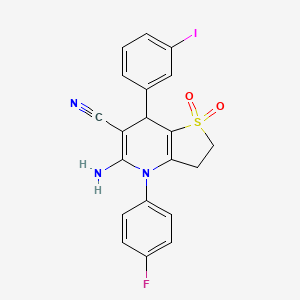 molecular formula C20H15FIN3O2S B4313500 5-amino-4-(4-fluorophenyl)-7-(3-iodophenyl)-2,3,4,7-tetrahydrothieno[3,2-b]pyridine-6-carbonitrile 1,1-dioxide 