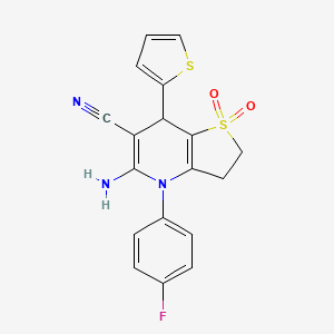 molecular formula C18H14FN3O2S2 B4313502 5-amino-4-(4-fluorophenyl)-7-(2-thienyl)-2,3,4,7-tetrahydrothieno[3,2-b]pyridine-6-carbonitrile 1,1-dioxide 