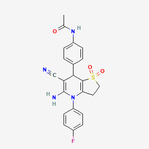 molecular formula C22H19FN4O3S B4313517 N-{4-[5-amino-6-cyano-4-(4-fluorophenyl)-1,1-dioxido-2,3,4,7-tetrahydrothieno[3,2-b]pyridin-7-yl]phenyl}acetamide 