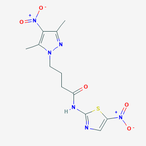 molecular formula C12H14N6O5S B4313519 4-(3,5-dimethyl-4-nitro-1H-pyrazol-1-yl)-N-(5-nitro-1,3-thiazol-2-yl)butanamide 