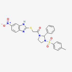 1-{3-[(4-methylphenyl)sulfonyl]-2-phenylimidazolidin-1-yl}-2-[(5-nitro-1H-benzimidazol-2-yl)sulfanyl]ethanone