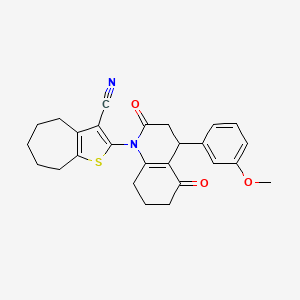 molecular formula C26H26N2O3S B4313647 2-[4-(3-METHOXYPHENYL)-2,5-DIOXO-1,2,3,4,5,6,7,8-OCTAHYDROQUINOLIN-1-YL]-4H,5H,6H,7H,8H-CYCLOHEPTA[B]THIOPHENE-3-CARBONITRILE 