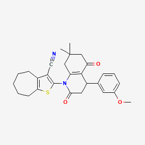 molecular formula C28H30N2O3S B4313655 2-[4-(3-METHOXYPHENYL)-7,7-DIMETHYL-2,5-DIOXO-1,2,3,4,5,6,7,8-OCTAHYDROQUINOLIN-1-YL]-4H,5H,6H,7H,8H-CYCLOHEPTA[B]THIOPHENE-3-CARBONITRILE 